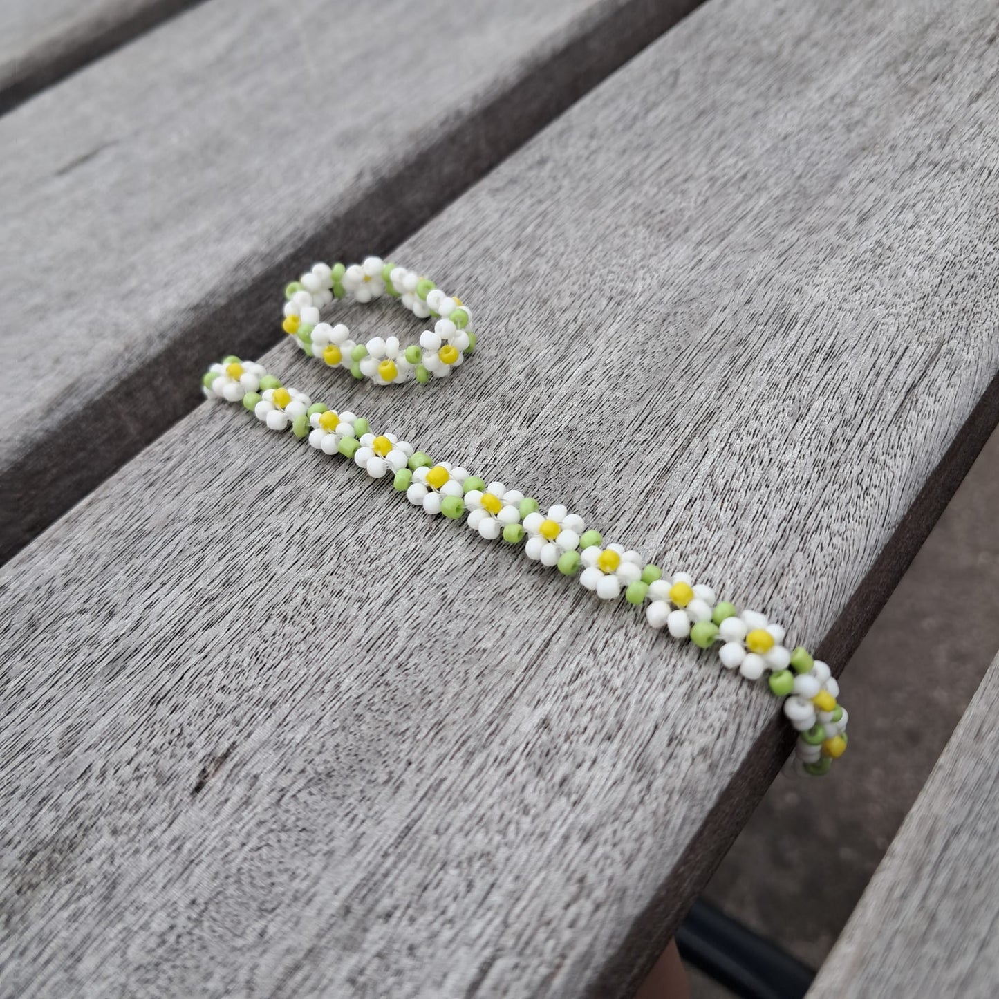 Bracelet and ring set, white rose pattern - Mira